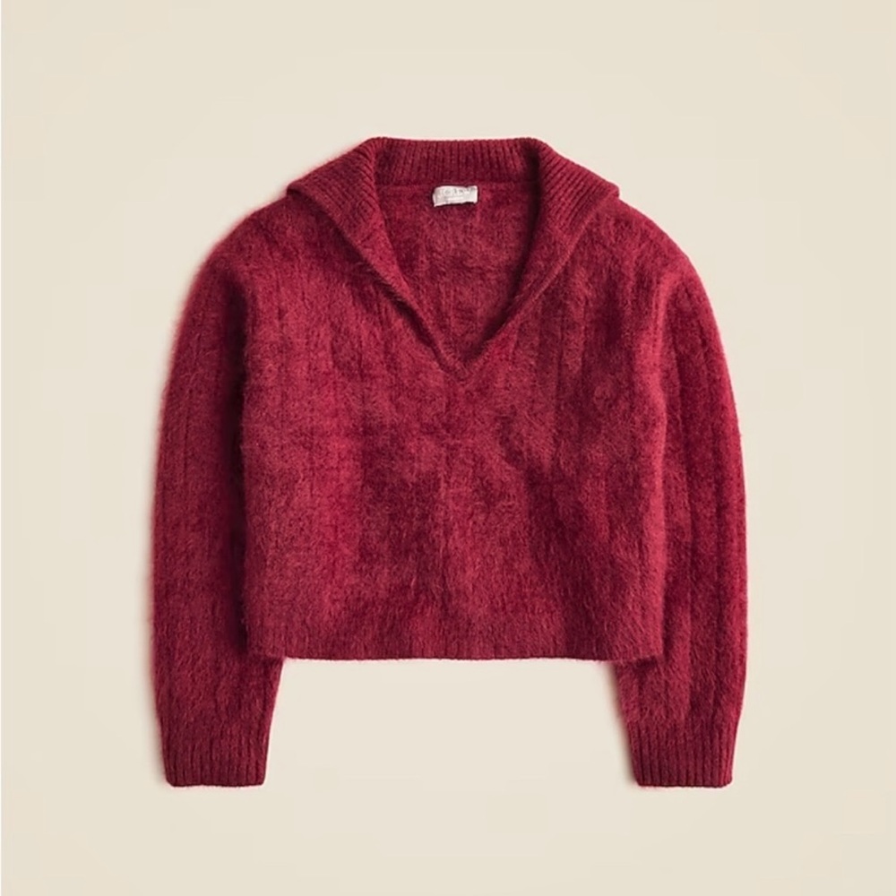JCrew Brushed Cashmere Johnny Collar Sweater Oxblood Burgundy Medium NWOT